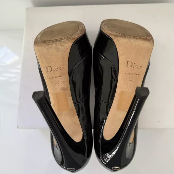 Authentic Christian Dior Miss Dior Black Patent Platform Peep Toe Pumps Sz 40/10 - Picture 6 of 7